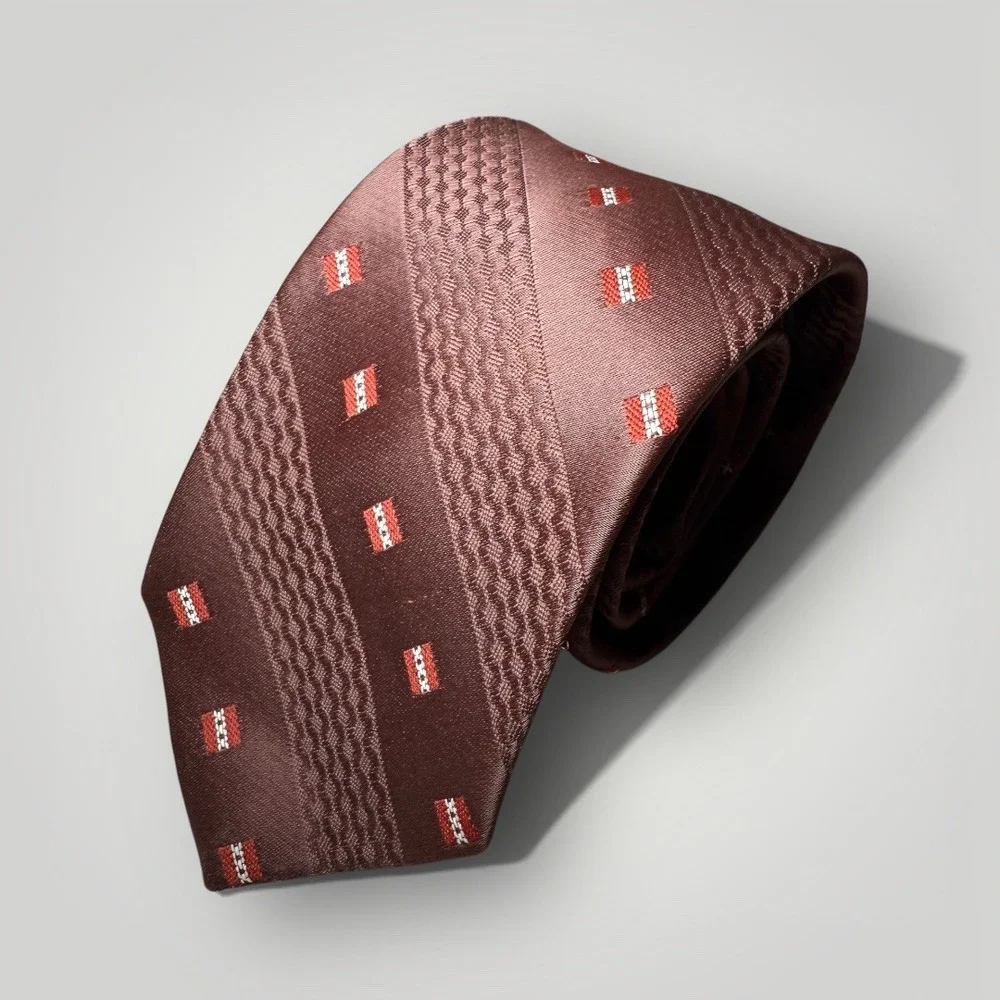 Givenchy Gentlemen Paris‎ Silk Tie Brown Red Square Pattern Classic Formal
